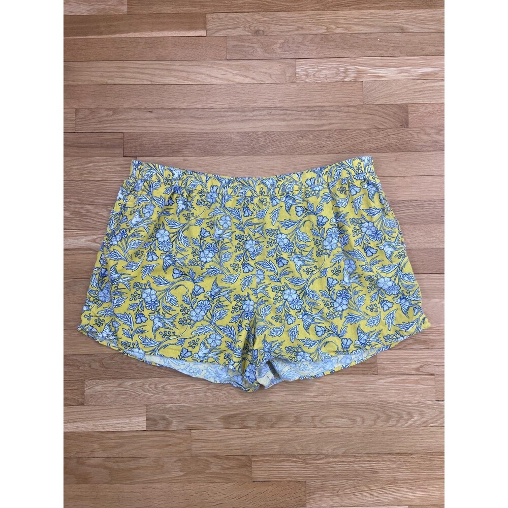 Women's 3X Shorts Linen Blend Yellow Floral Coquette Cottage Stretch Flowy FLAWS